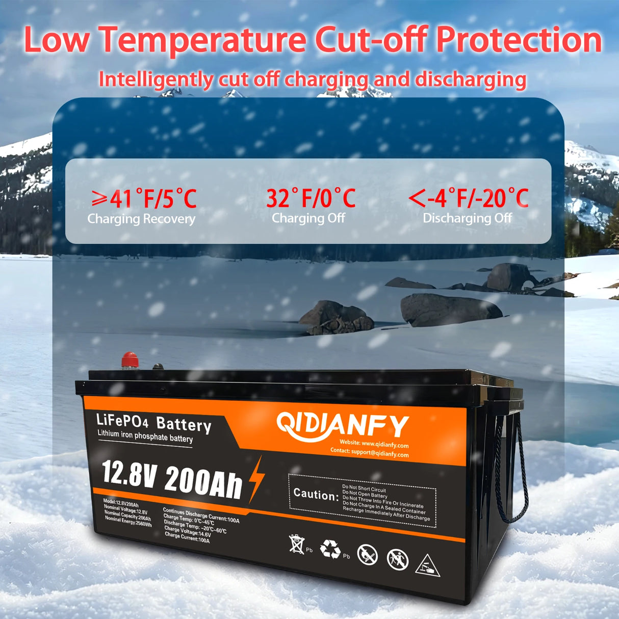Qidianfy 12V 200Ah LiFePO4 Lithium Battery | 100A BMS