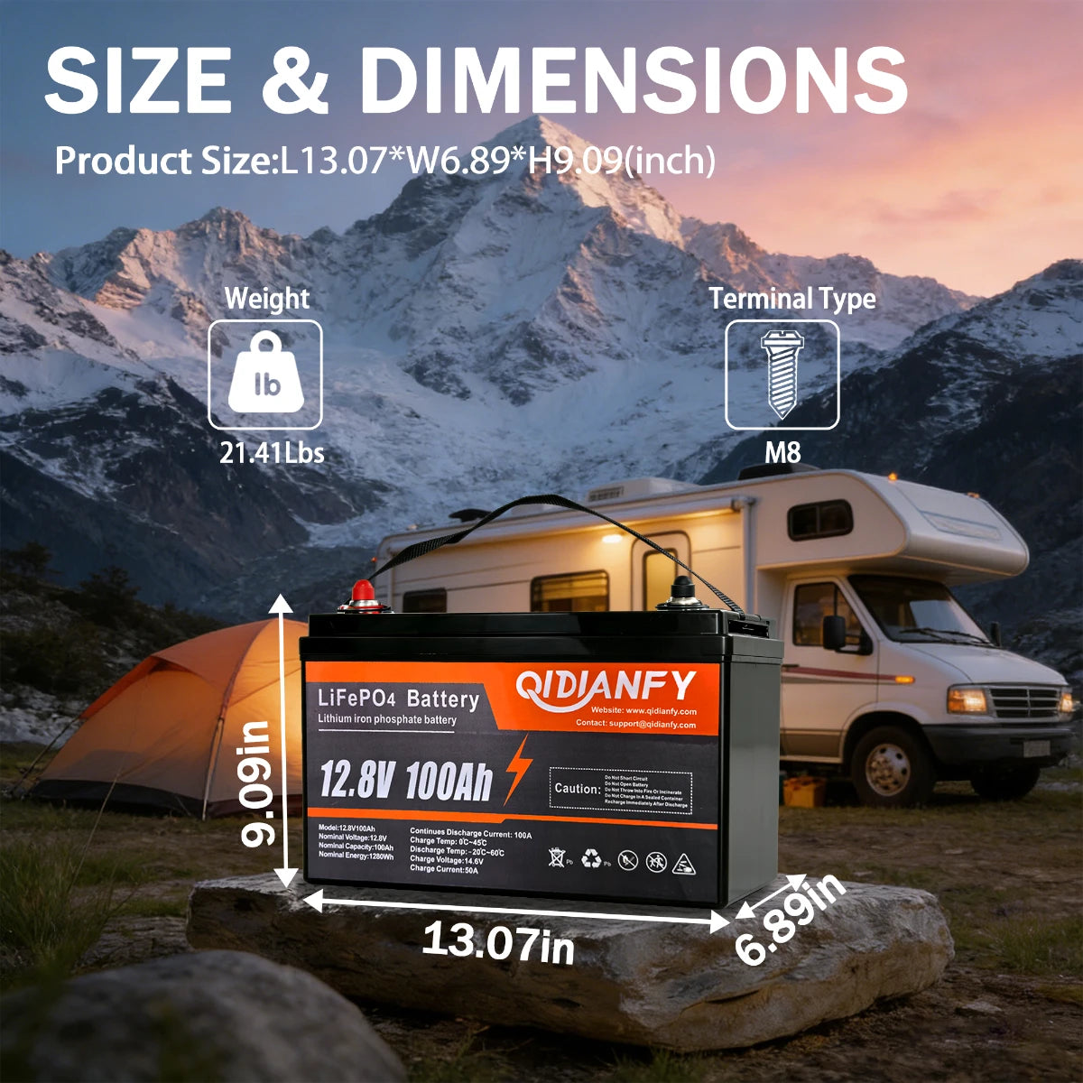 Qidianfy 12V 100Ah LiFePO4 Lithium Battery