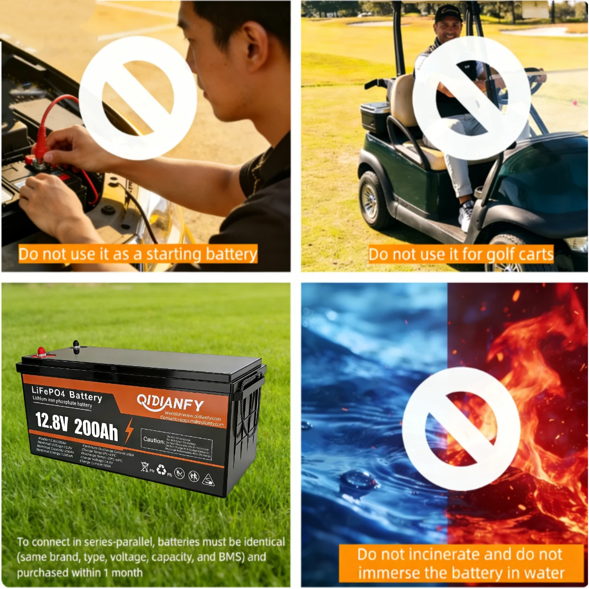 Qidianfy 12V 200Ah LiFePO4 Lithium Battery