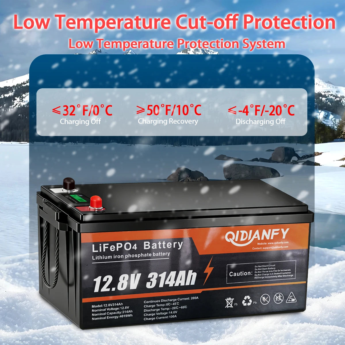 Qidianfy 12V 314Ah LiFePO4 Lithium Battery | LCD Display