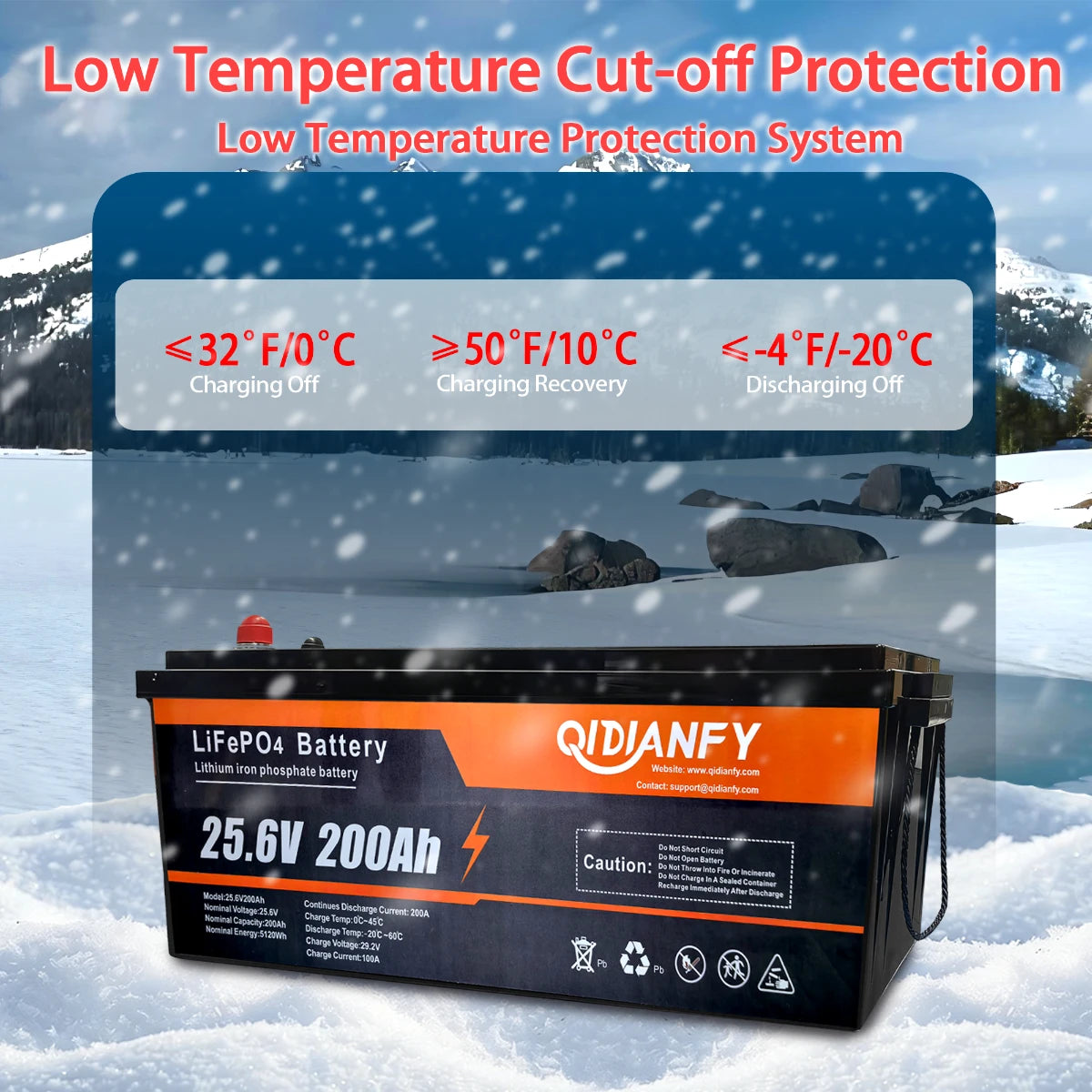 Qidianfy 24V 200Ah LiFePO4 Lithium Battery | 200A BMS