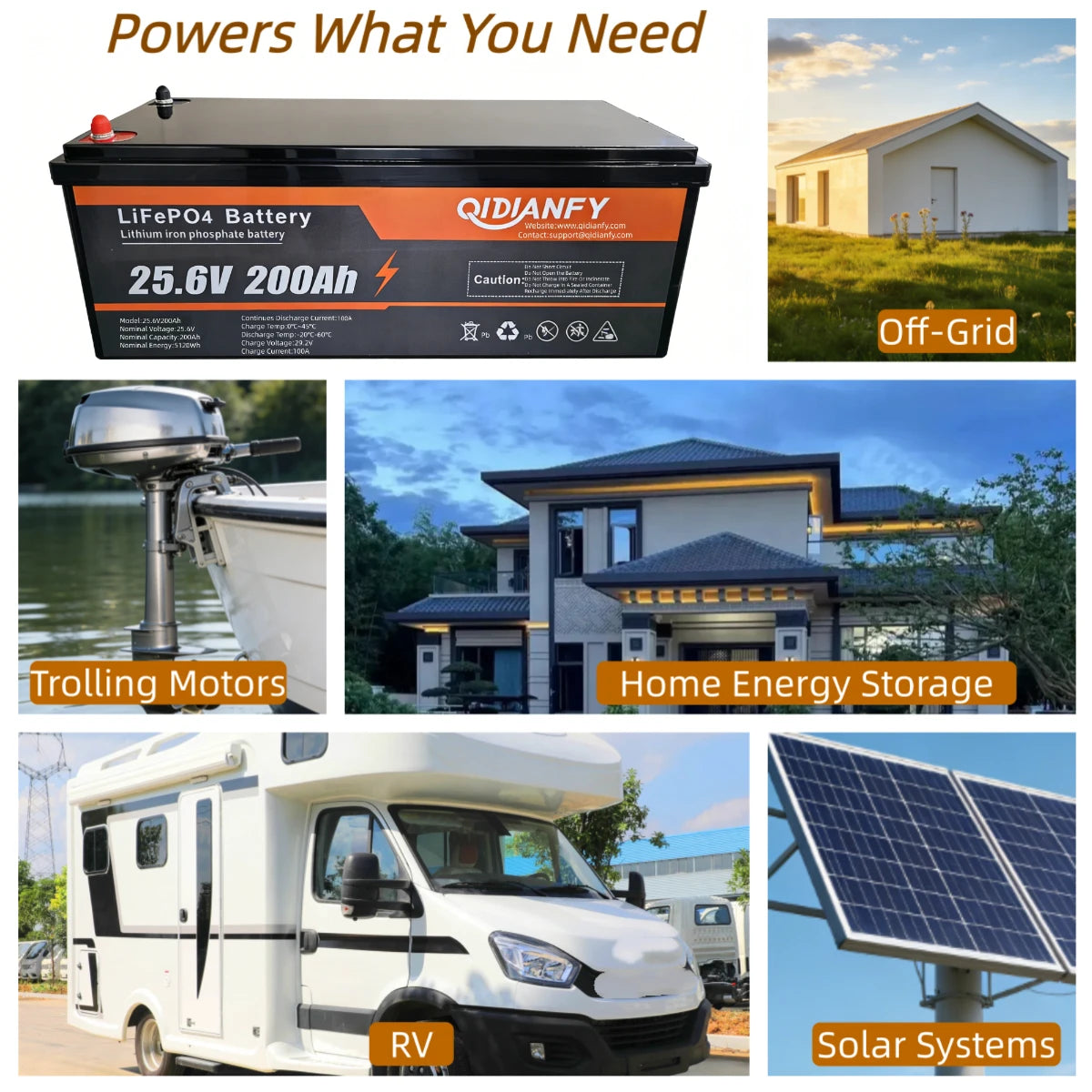 Qidianfy 24V 200Ah LiFePO4 Lithium Battery | 100A BMS