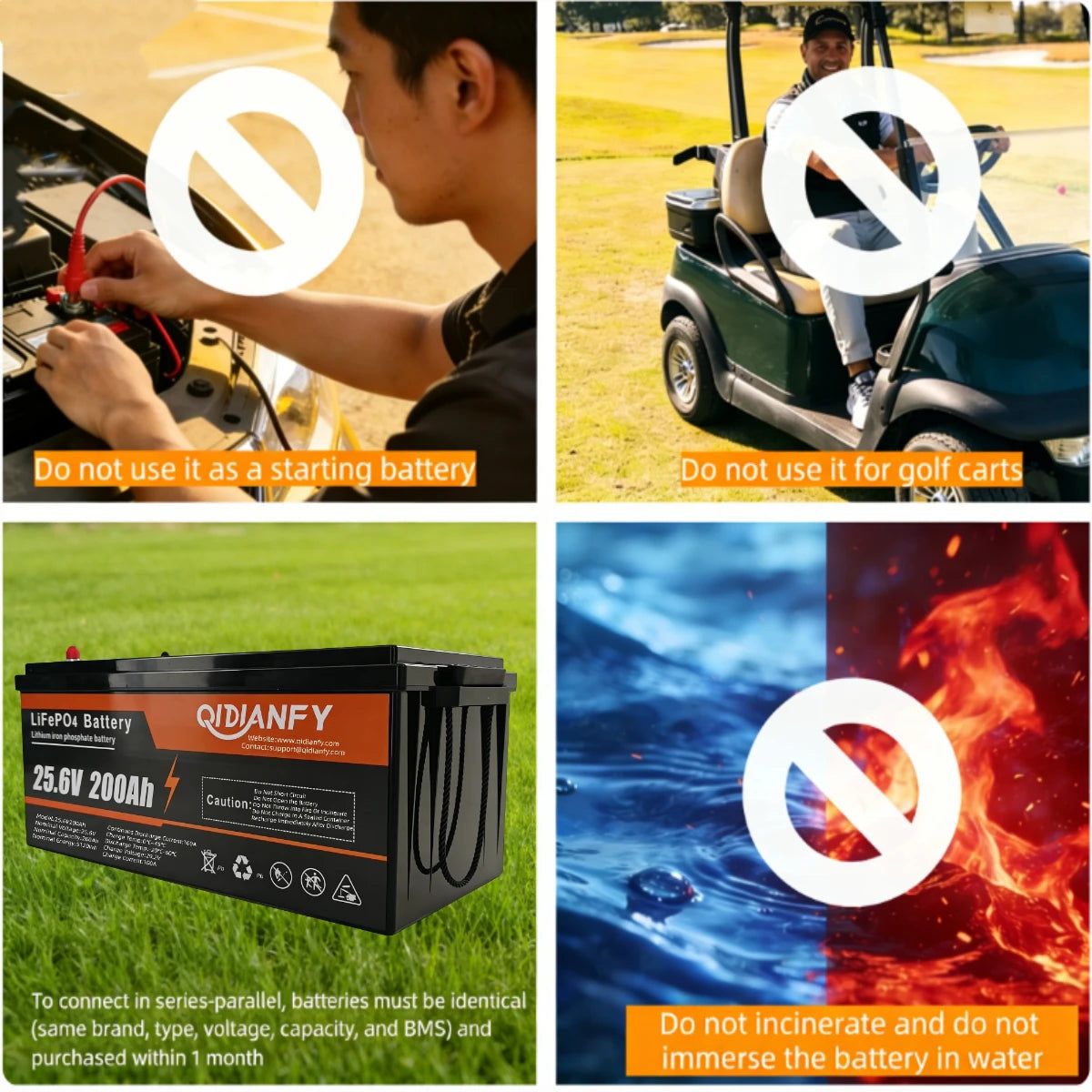 Qidianfy 24V 200Ah LiFePO4 Lithium Battery | 100A BMS