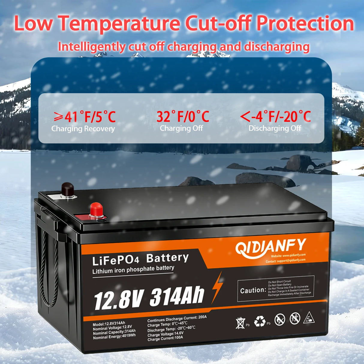 Qidianfy 12V 314Ah LiFePO4 Battery | Bluetooth