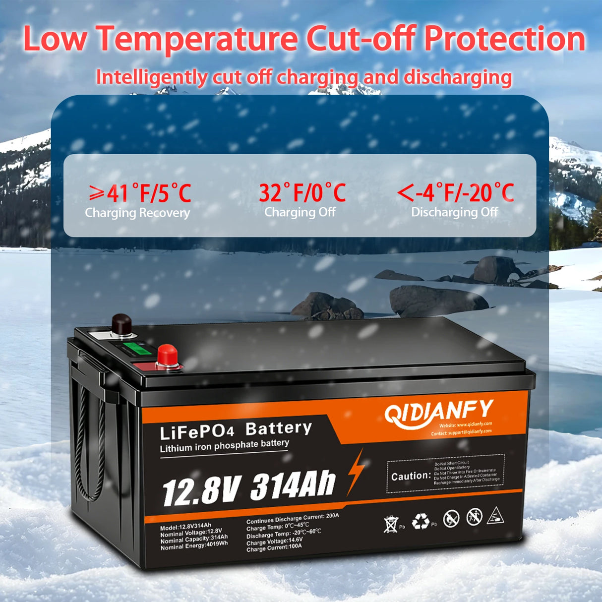 Qidianfy 12V 314Ah LiFePO4 Lithium Battery | LCD Display