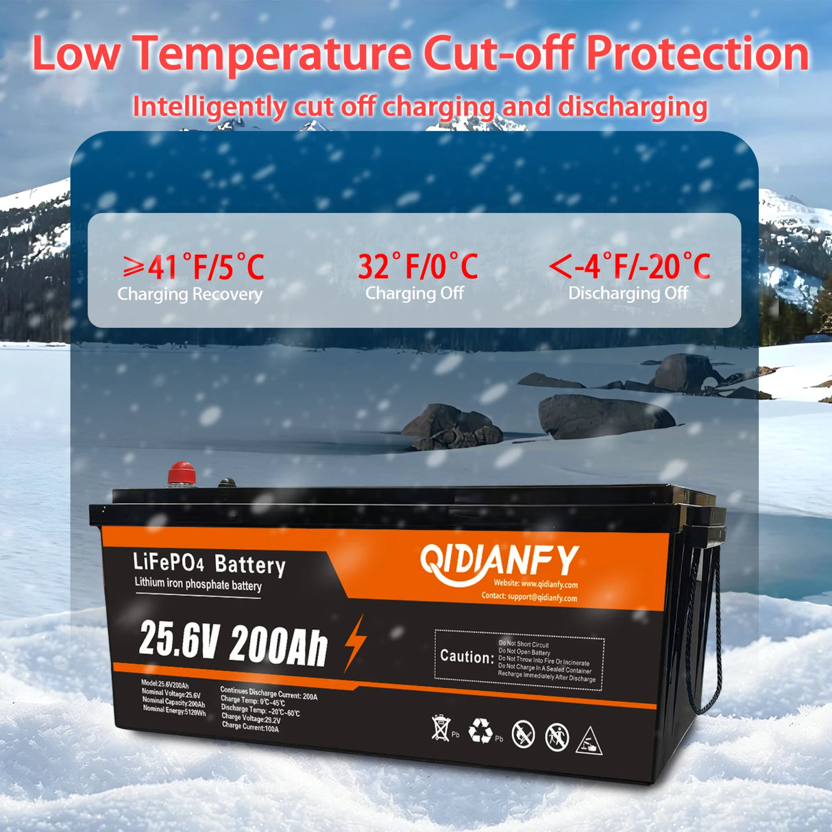 Qidianfy 24V 200Ah LiFePO4 Lithium Battery | 200A BMS