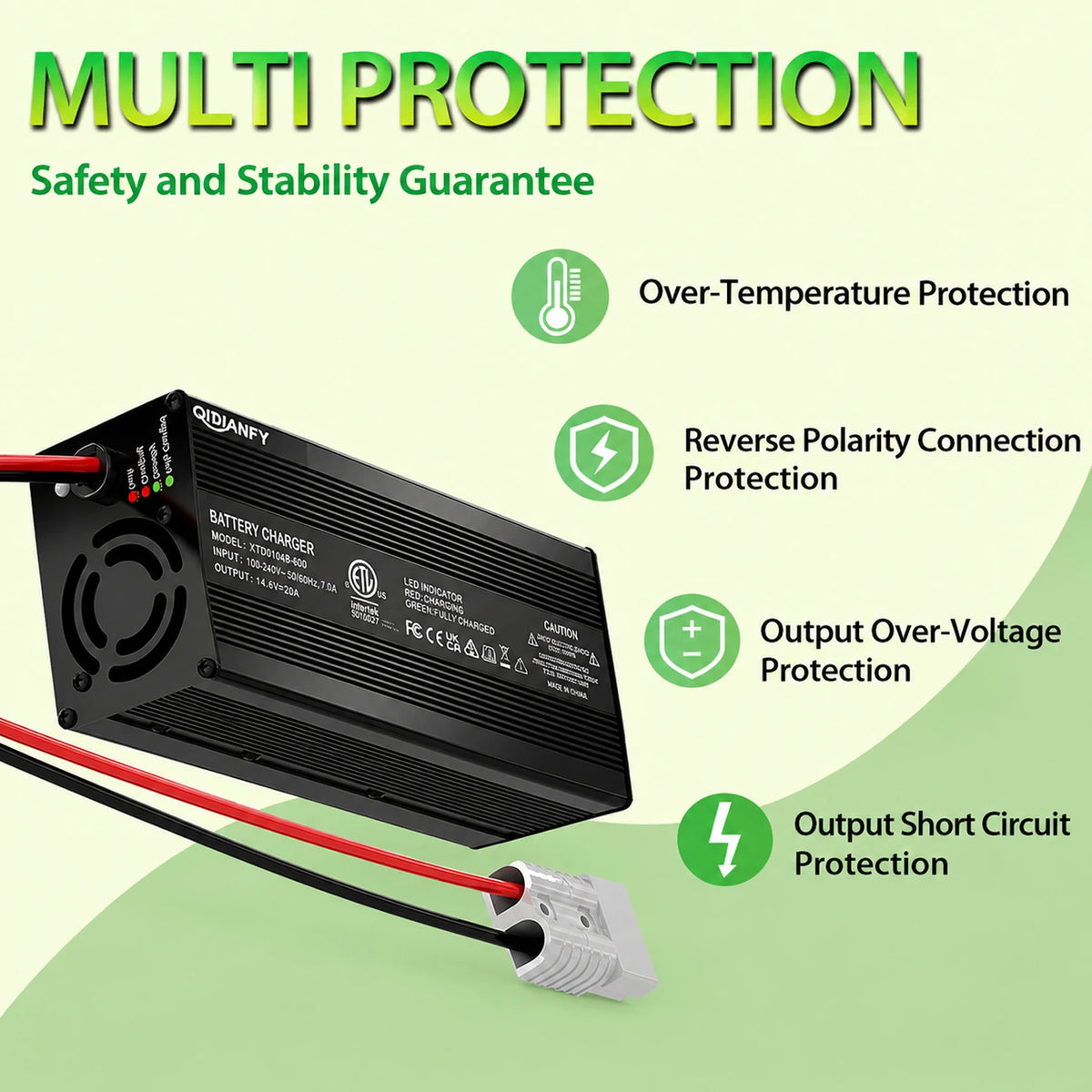 Qidianfy 14.6V 20A LiFePO4 Battery Charger | 12V Lithium Battery Charger