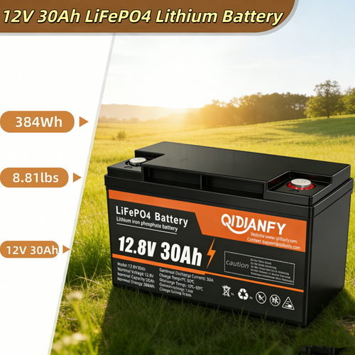 12.8V 30Ah LiFePO4 Lithium Battery | Compact Deep Cycle Power for Backup, Solar & Marine by Qidianfy