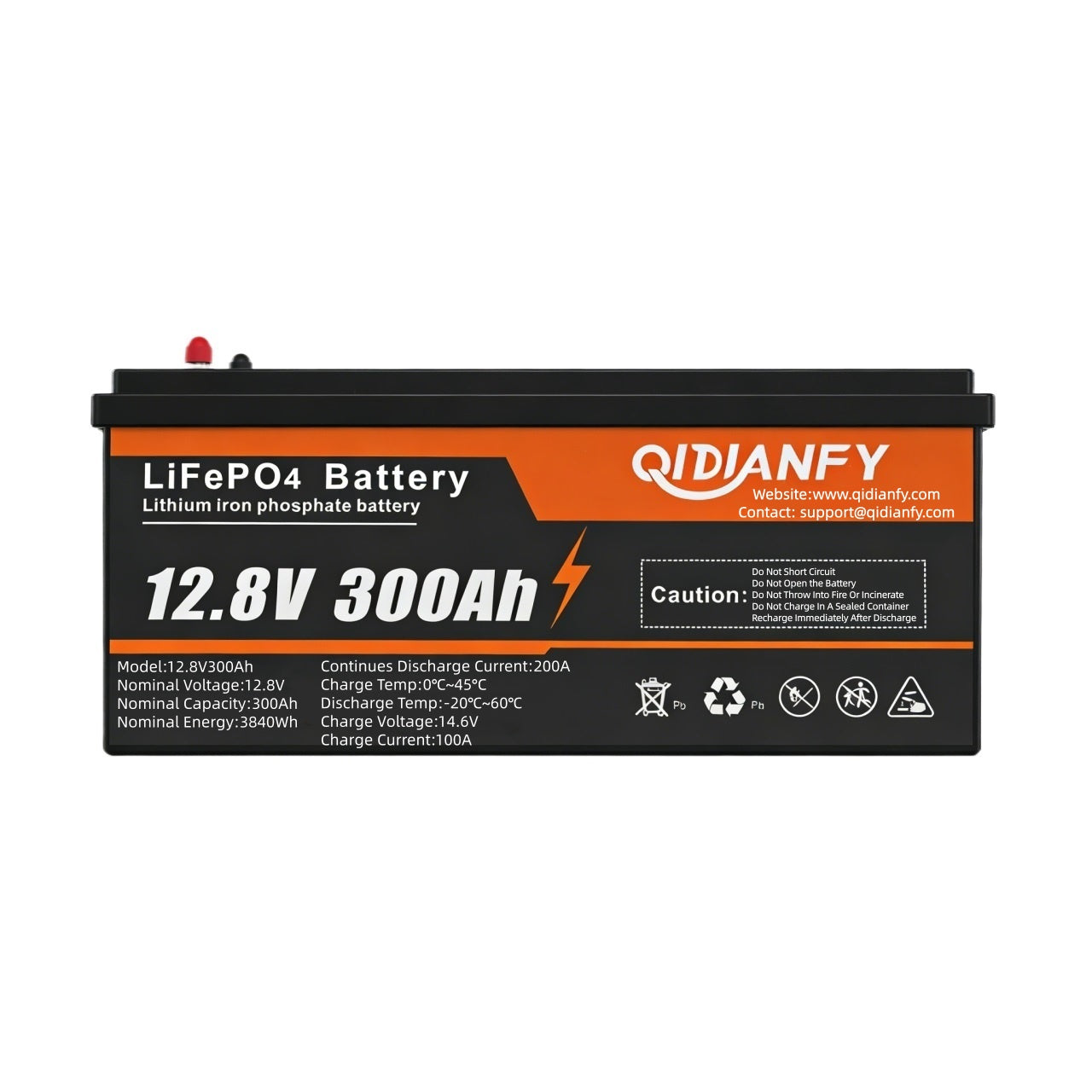 12.8V 300Ah LiFePO4 Lithium Battery | Built-in BMS, Deep Cycle for Solar & RV Storage by Qidianfy