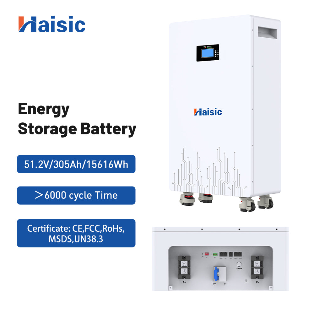 Haisic 15.6kWh 51.2V 305Ah LiFePO4 Home Energy Storage Battery with Smart Touchscreen