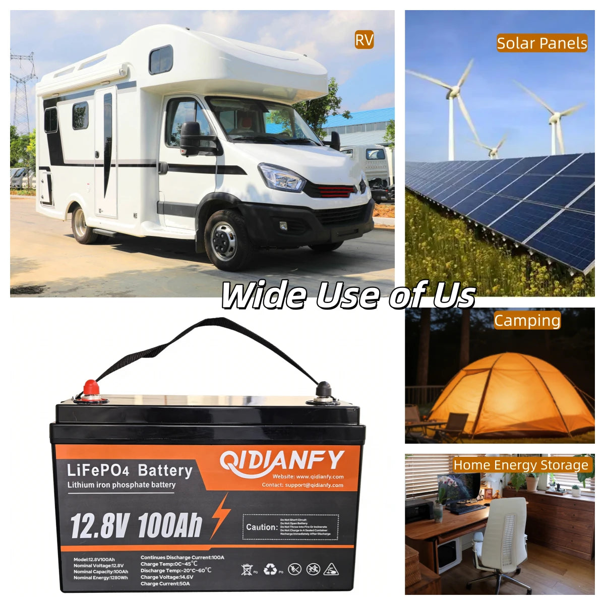 Qidianfy 12V 100Ah LiFePO4 Lithium Battery