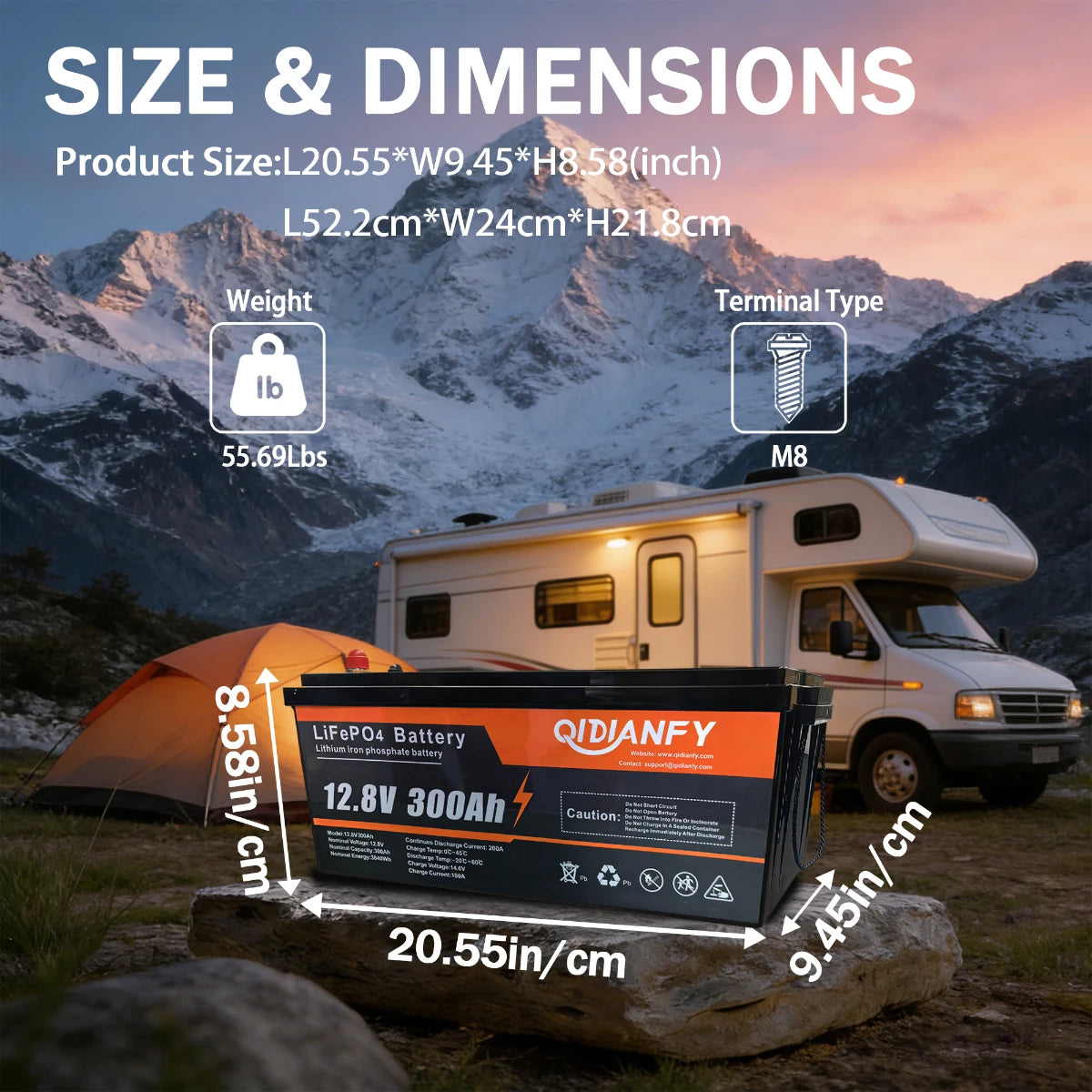 Qidianfy 12V 300Ah LiFePO4 Lithium Battery