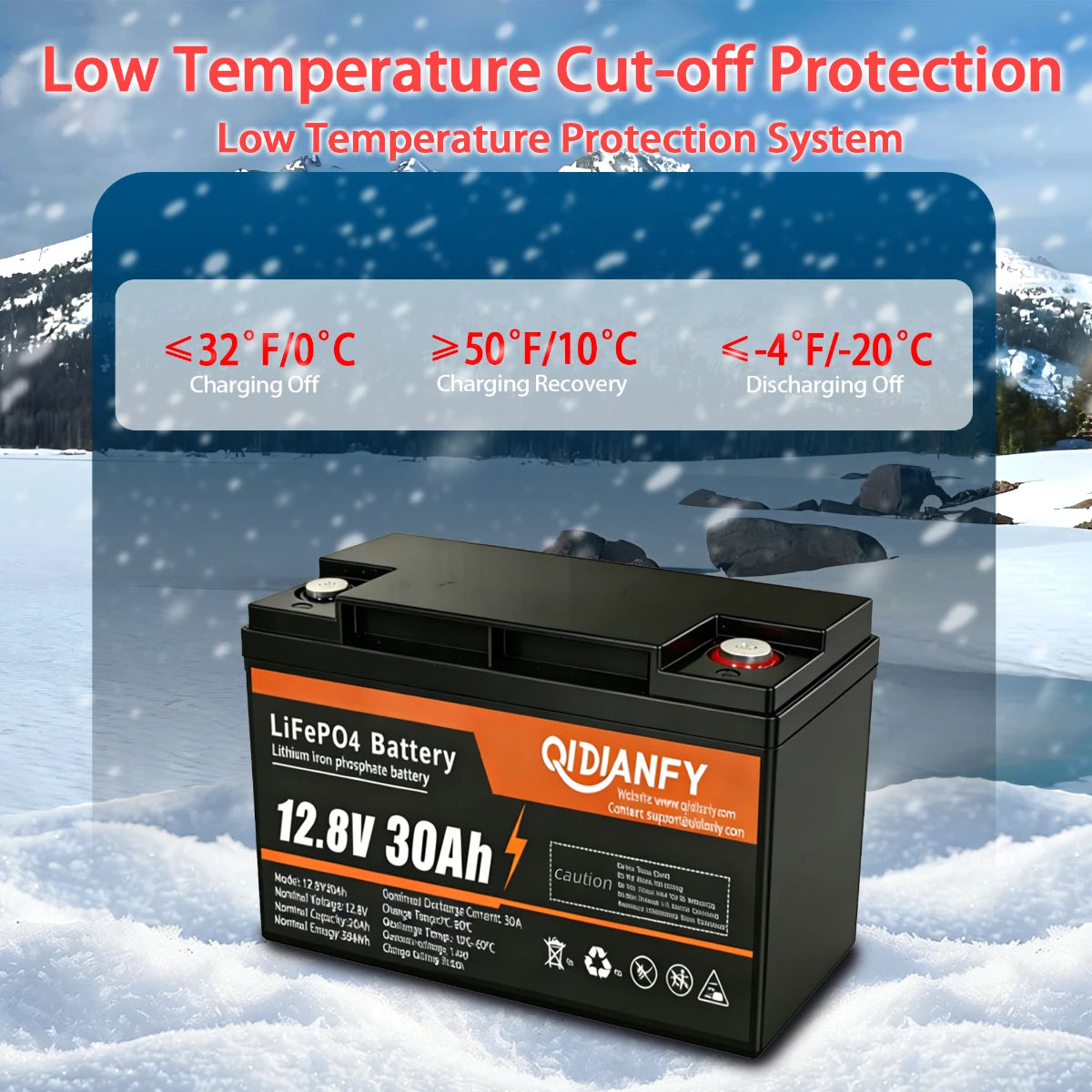 Qidianfy 12V 30Ah LiFePO4 Lithium Battery