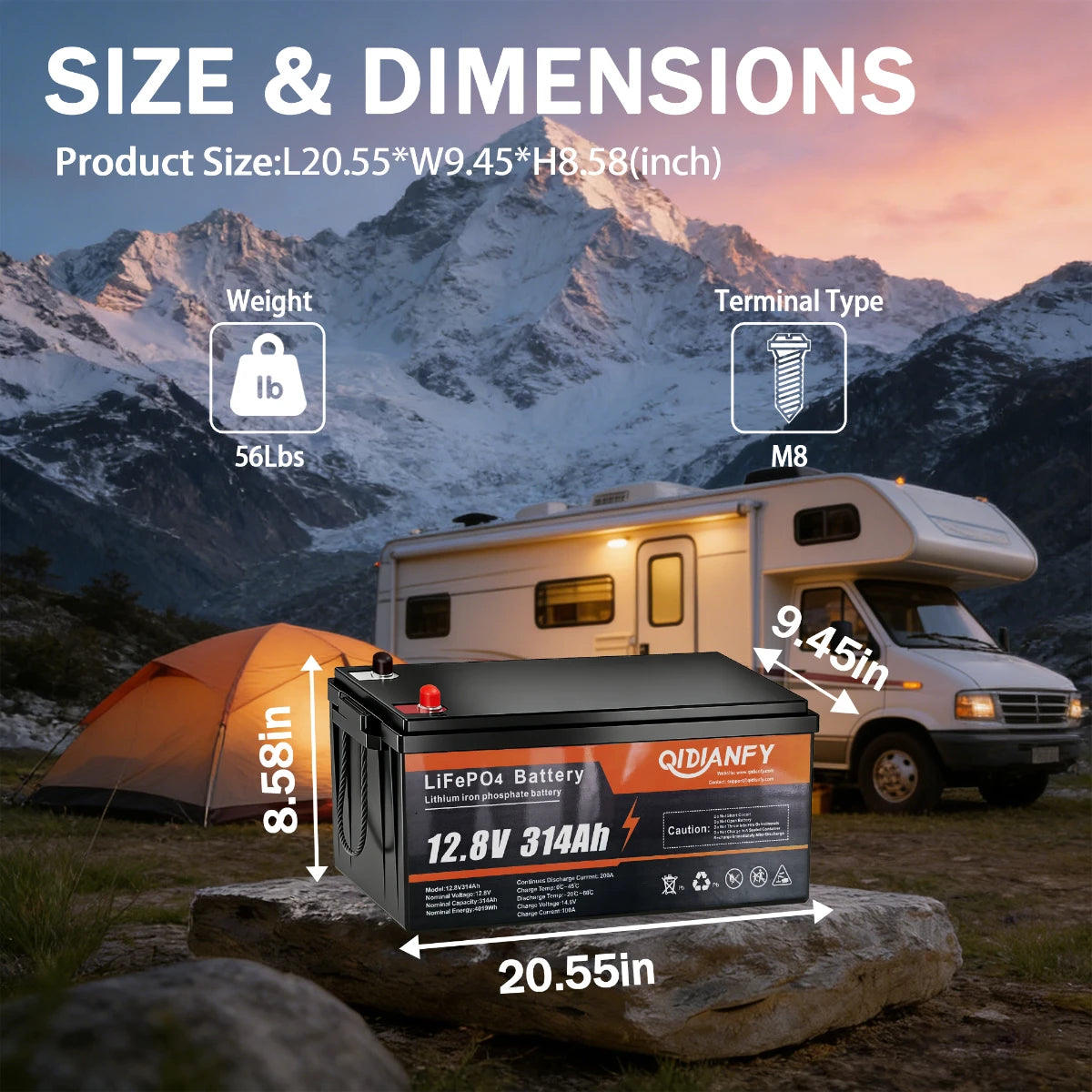 Qidianfy 12V 314Ah LiFePO4 Lithium Battery