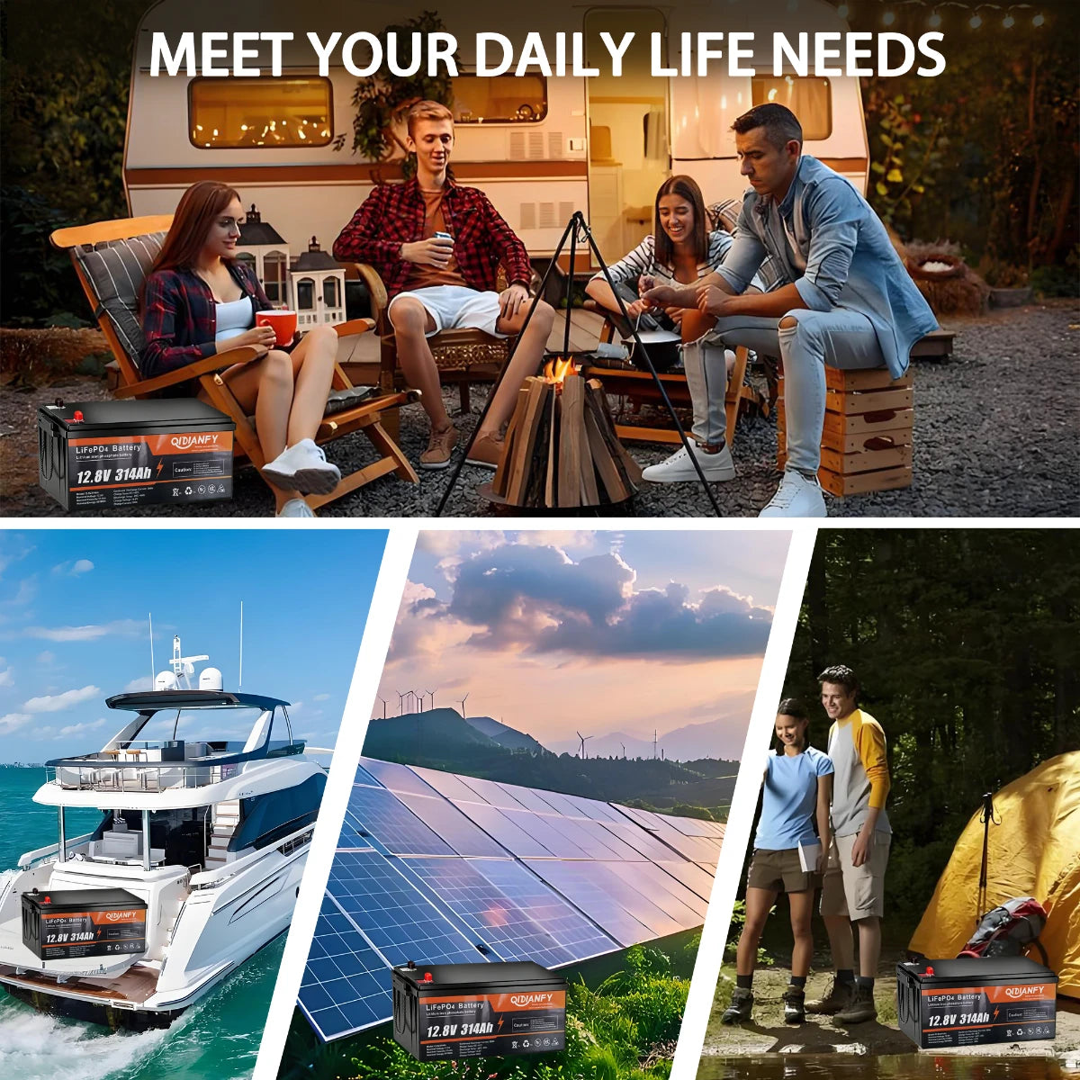 Qidianfy 12V 314Ah LiFePO4 Battery | Bluetooth