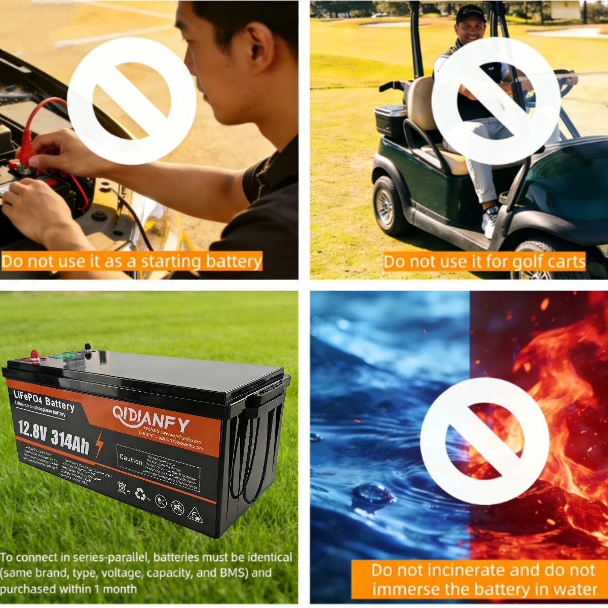 Qidianfy 12V 314Ah LiFePO4 Lithium Battery | LCD Display