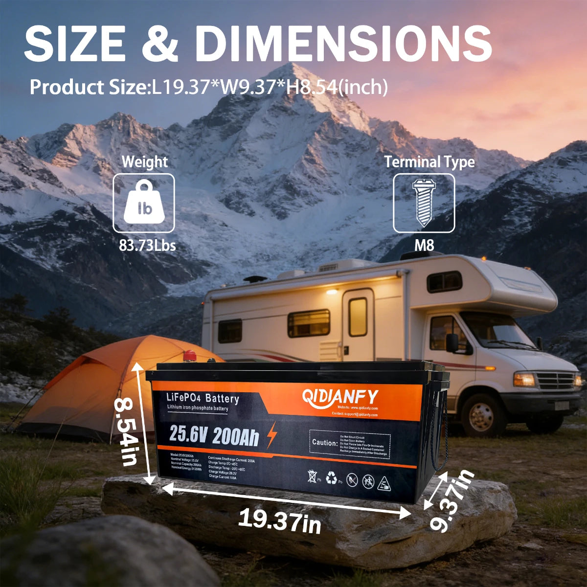 Qidianfy 24V 200Ah LiFePO4 Lithium Battery | 200A BMS