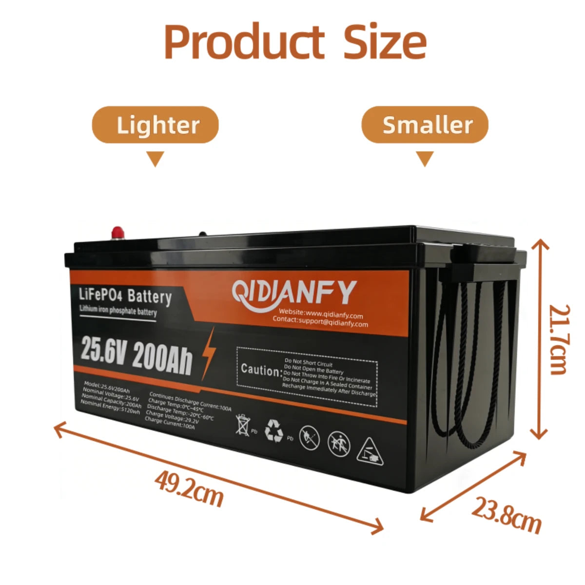 Qidianfy 24V 200Ah LiFePO4 Lithium Battery | 100A BMS