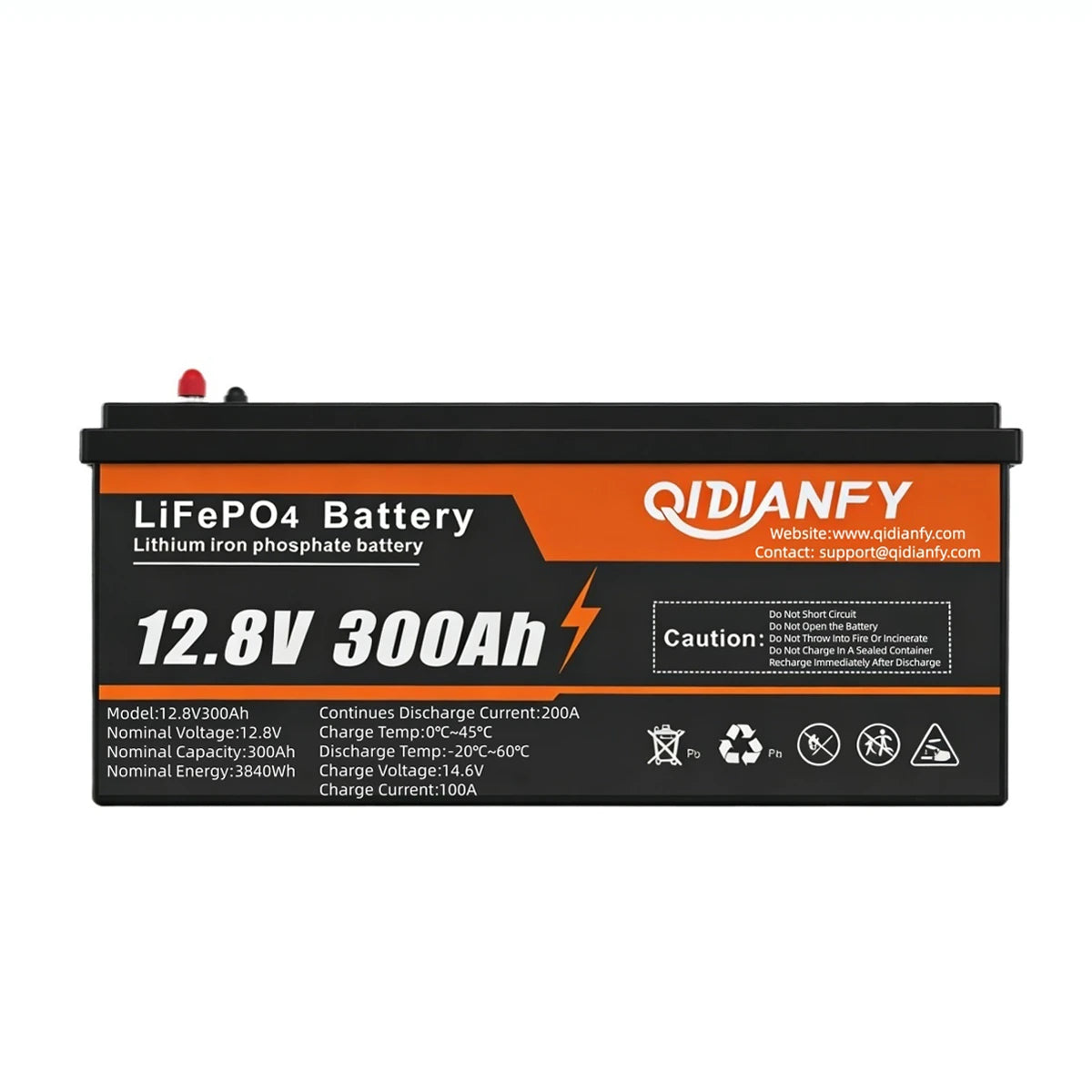 Qidianfy 12V 300Ah LiFePO4 Lithium Battery