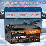 Qidianfy 12V 314Ah LiFePO4 Lithium Battery | LCD Display