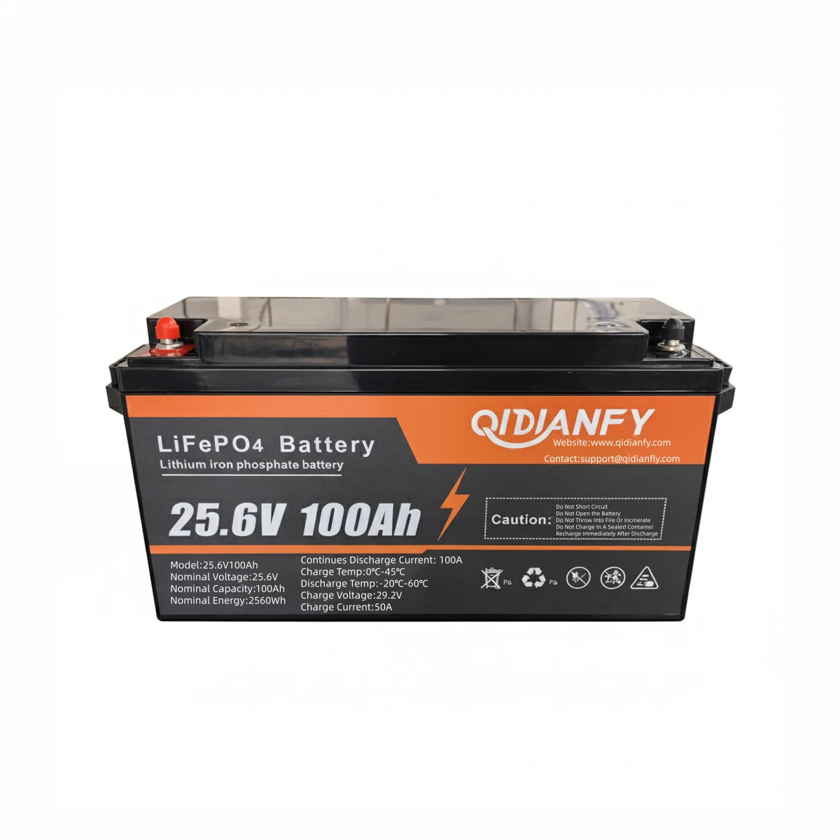Qidianfy 24V 100Ah LiFePO4 Lithium Battery