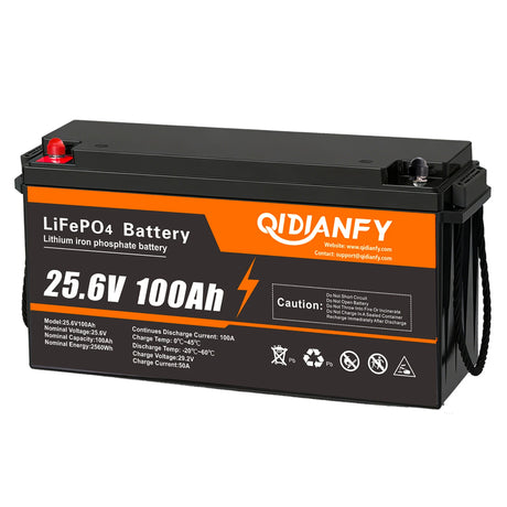 Qidianfy 24V 100Ah LiFePO4 Lithium Battery