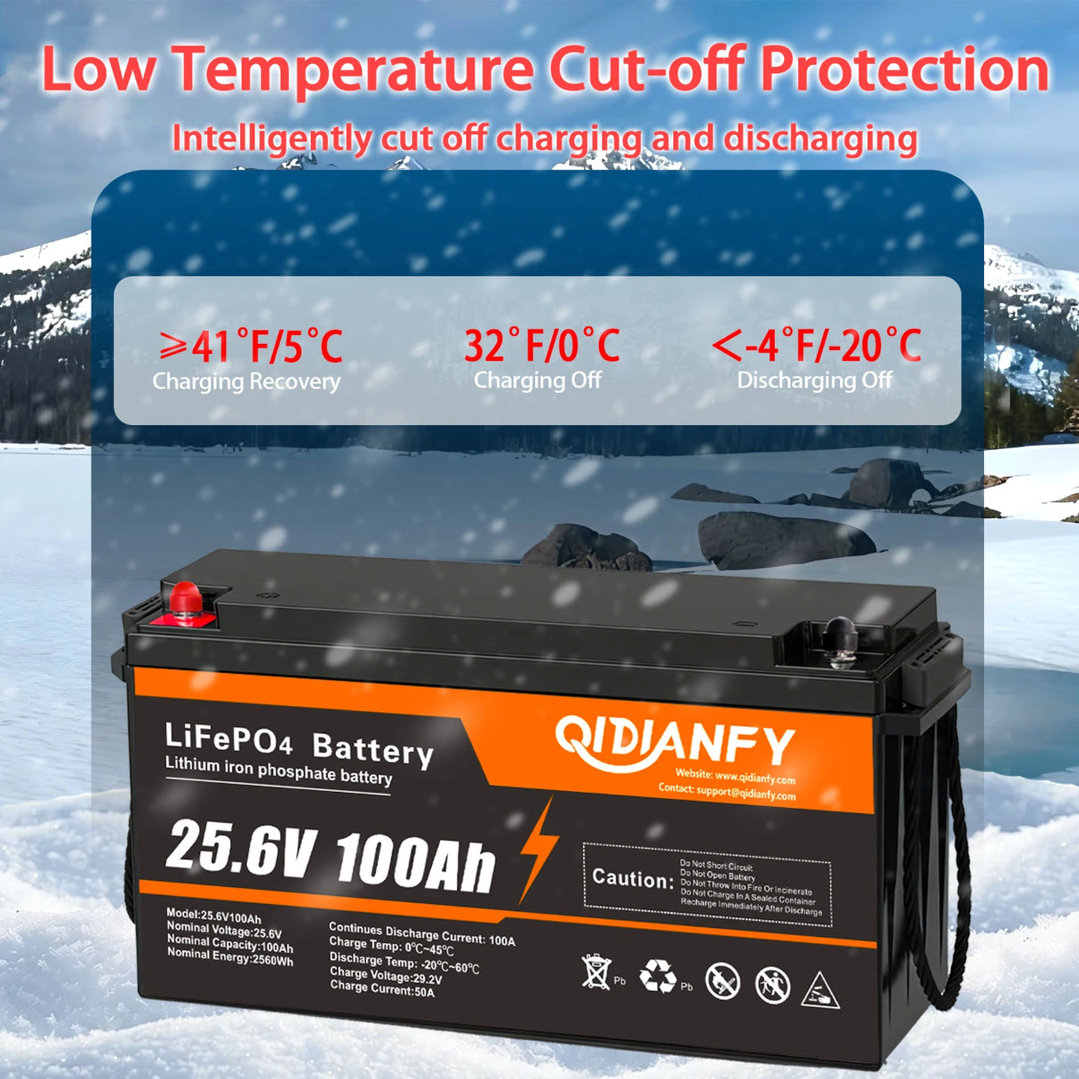 Qidianfy 24V 100Ah LiFePO4 Lithium Battery