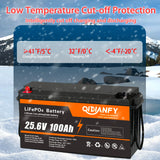 Qidianfy 24V 100Ah LiFePO4 Lithium Battery