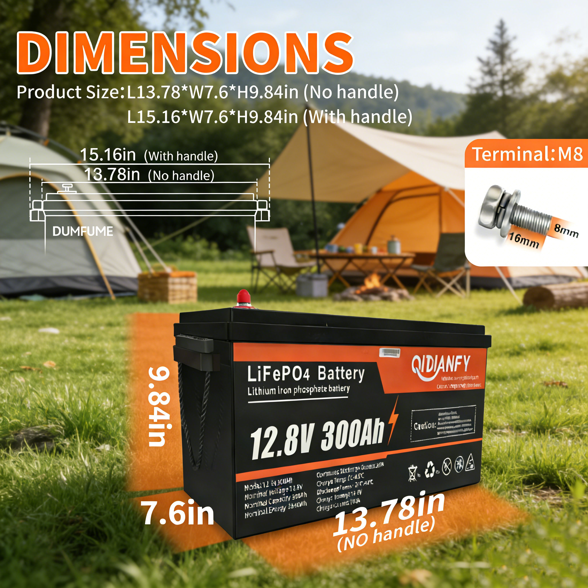 12.8V 300Ah LiFePO4 Lithium Battery | Built-in BMS, Deep Cycle for Solar & RV Storage by Qidianfy