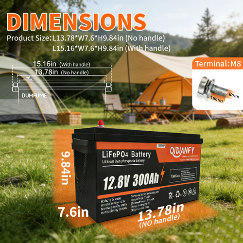 12.8V 300Ah LiFePO4 Lithium Battery | Built-in BMS, Deep Cycle for Solar & RV Storage by Qidianfy