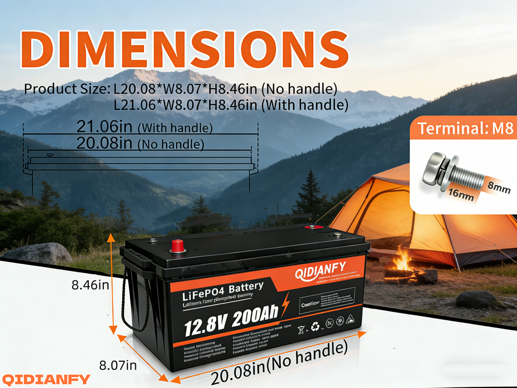12.8V 200Ah LiFePO4 Lithium Battery | Economy & Bluetooth Options, Deep Cycle for RV & Solar by Qidianfy