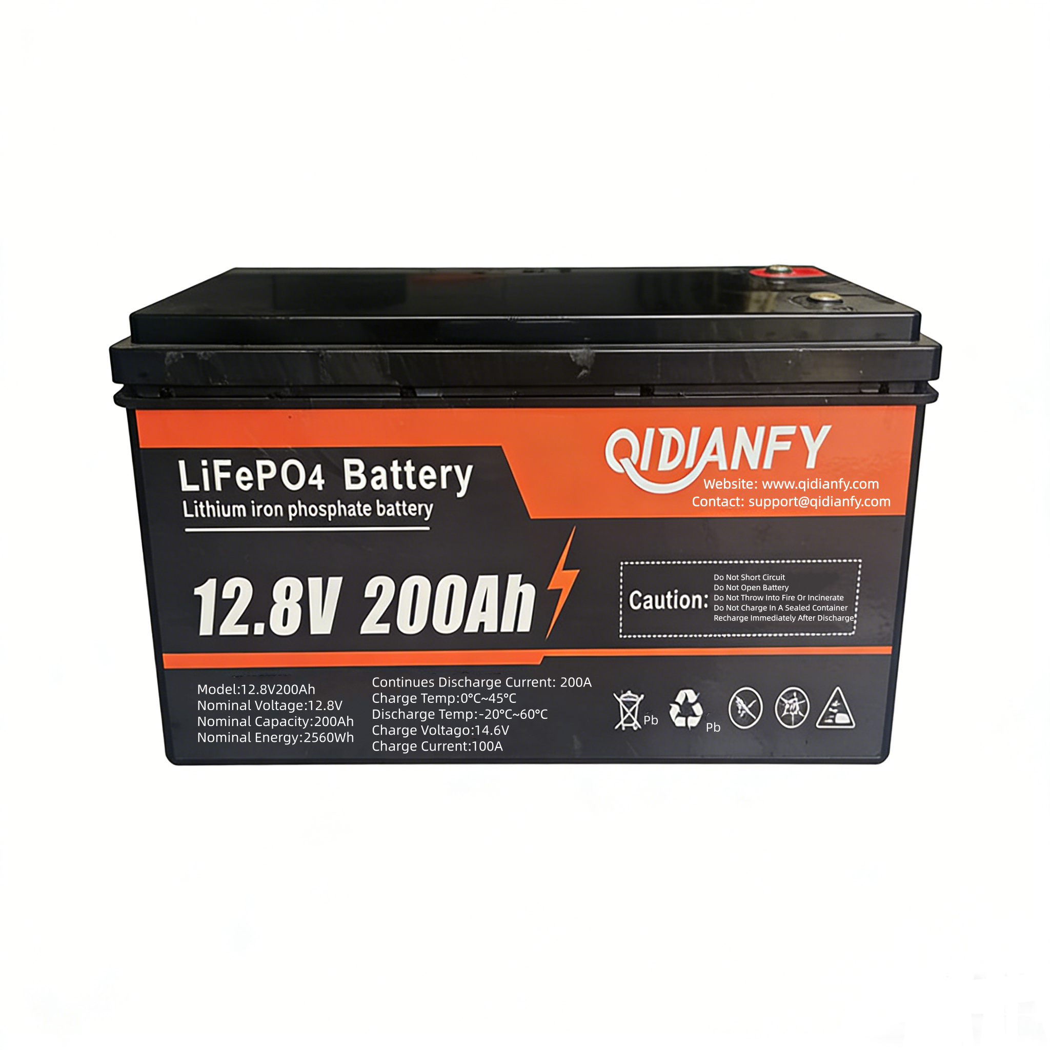 12.8V 200Ah LiFePO4 Lithium Battery | Economy & Bluetooth Options, Deep Cycle for RV & Solar by Qidianfy