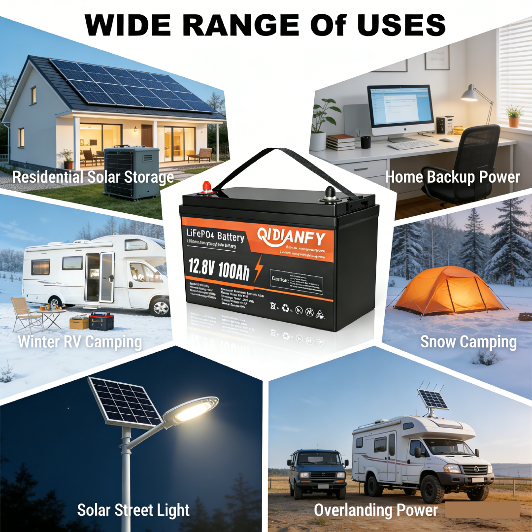 12.8V 100Ah LiFePO4 Lithium Battery | High & Economy Options, Deep Cycle for RV, Solar & Marine by Qidianfy