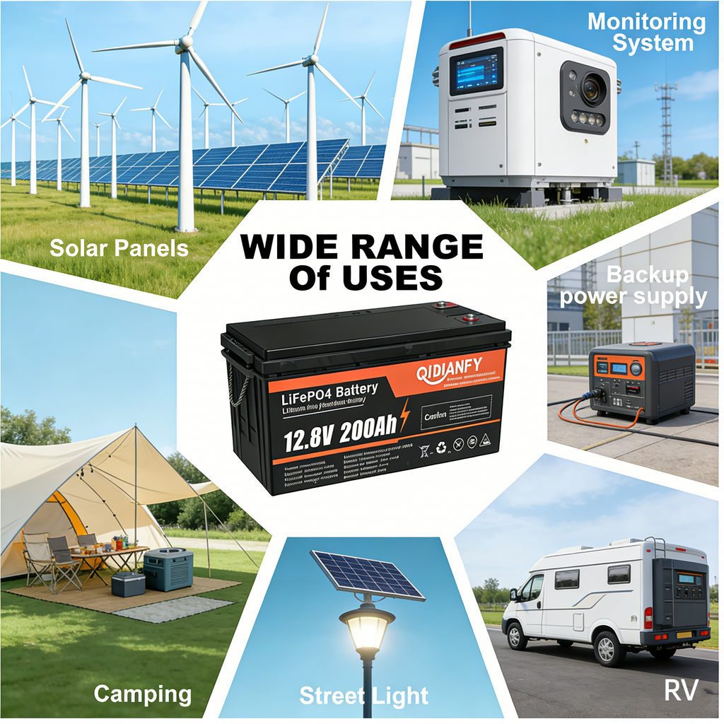 12.8V 200Ah LiFePO4 Lithium Battery | Economy & Bluetooth Options, Deep Cycle for RV & Solar by Qidianfy