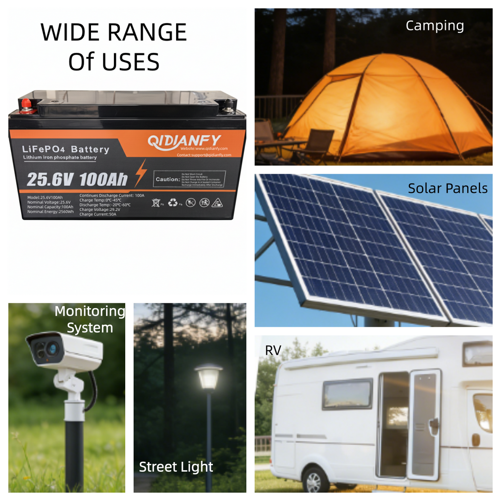 25.6V 100Ah LiFePO4 Lithium Battery | High-Voltage Deep Cycle for Solar & RV Energy Storage by Qidianfy