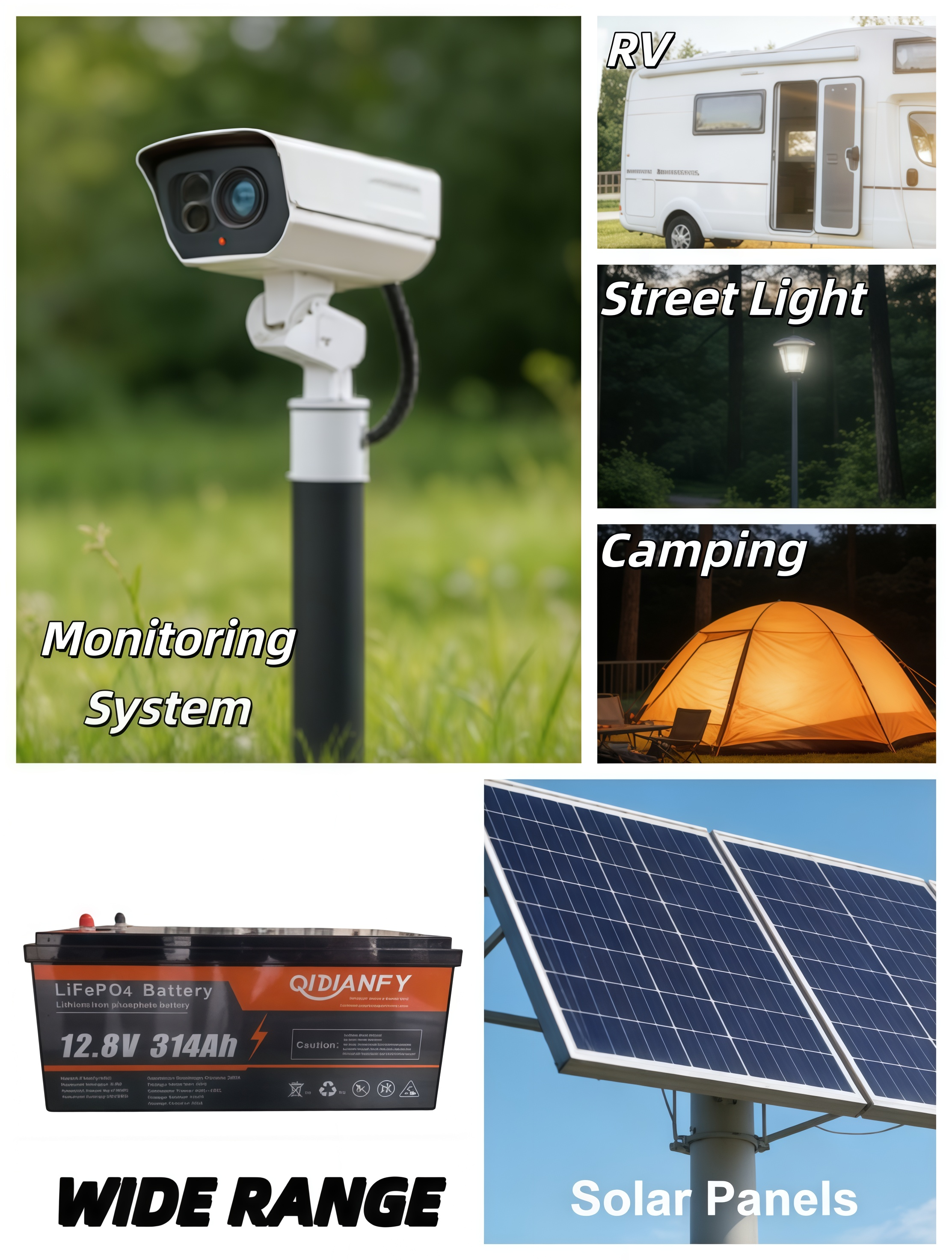 25.6V 314Ah LiFePO4 Lithium Battery with Bluetooth | RV Air Conditioner Dedicated, 200A BMS, Low-Temp Protection by Qidianfy