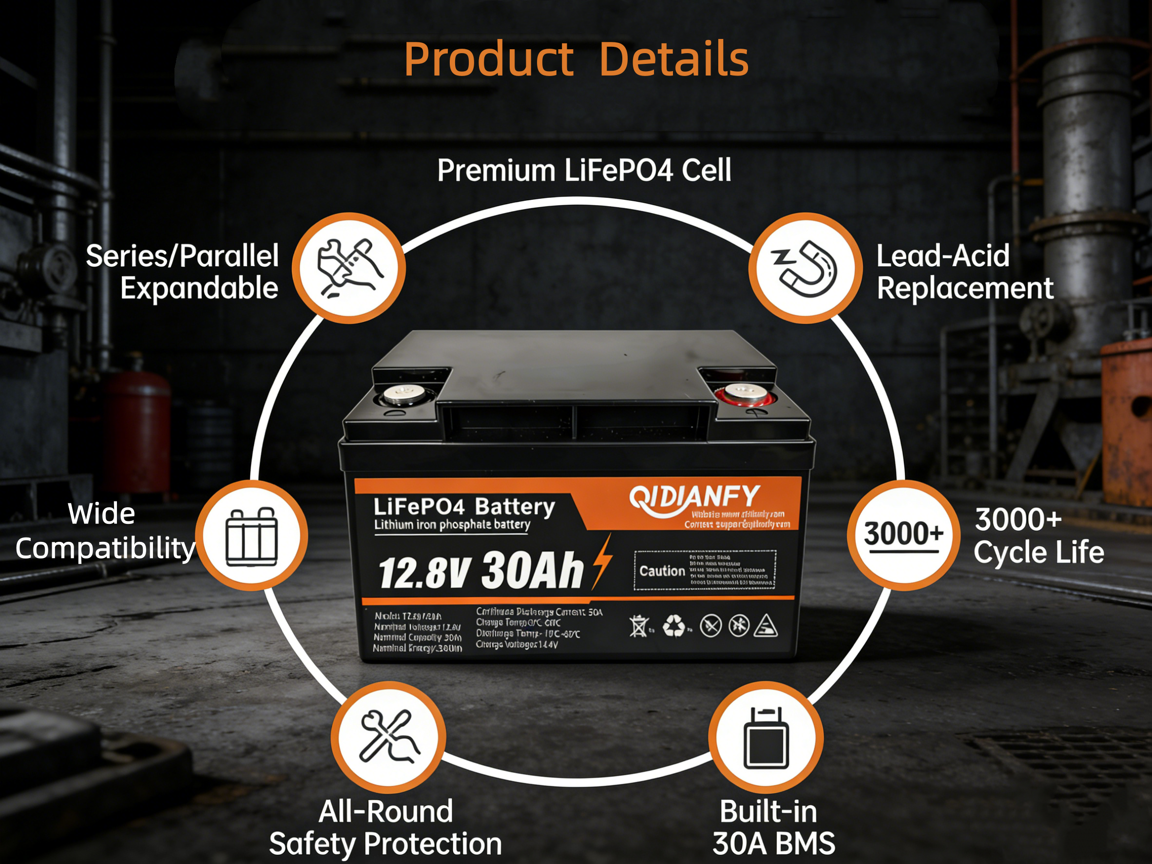 12.8V 30Ah LiFePO4 Lithium Battery | Compact Deep Cycle Power for Backup, Solar & Marine by Qidianfy
