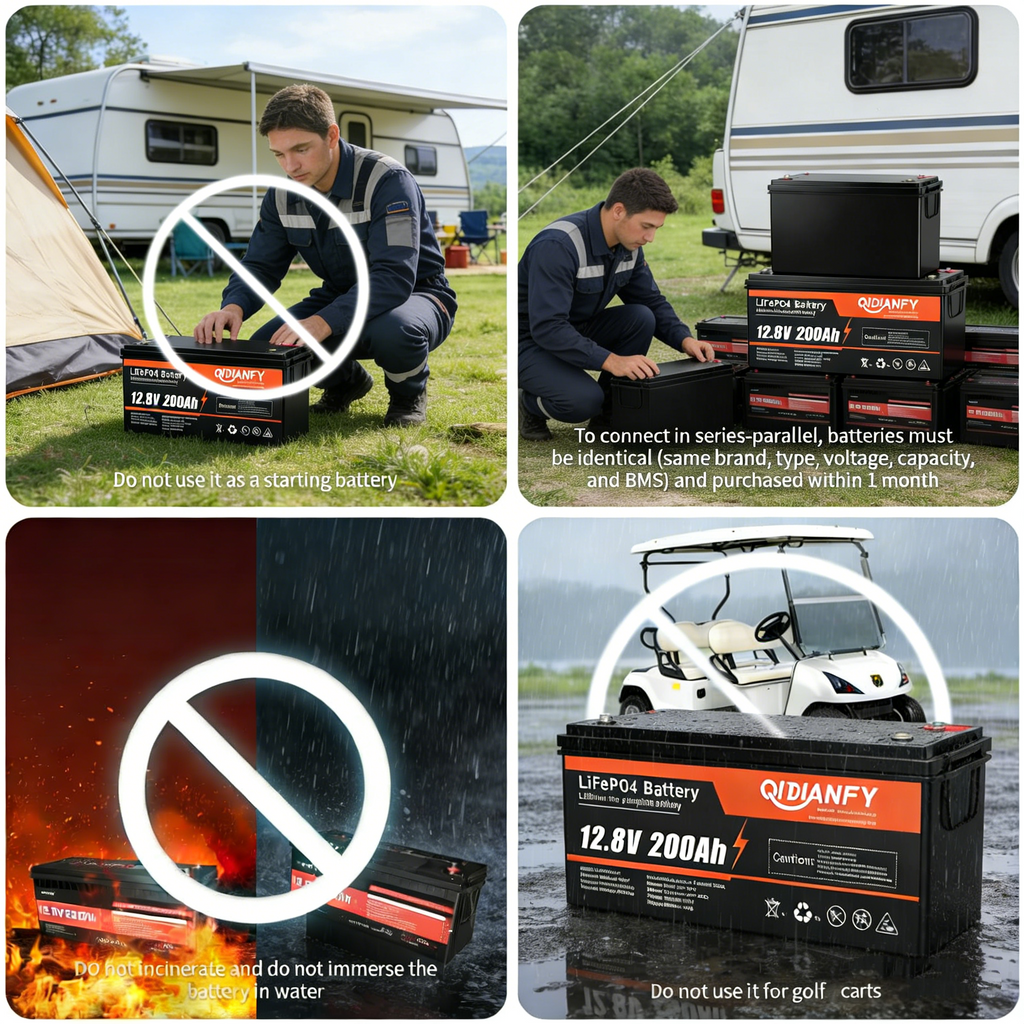 12.8V 200Ah LiFePO4 Lithium Battery | Economy & Bluetooth Options, Deep Cycle for RV & Solar by Qidianfy