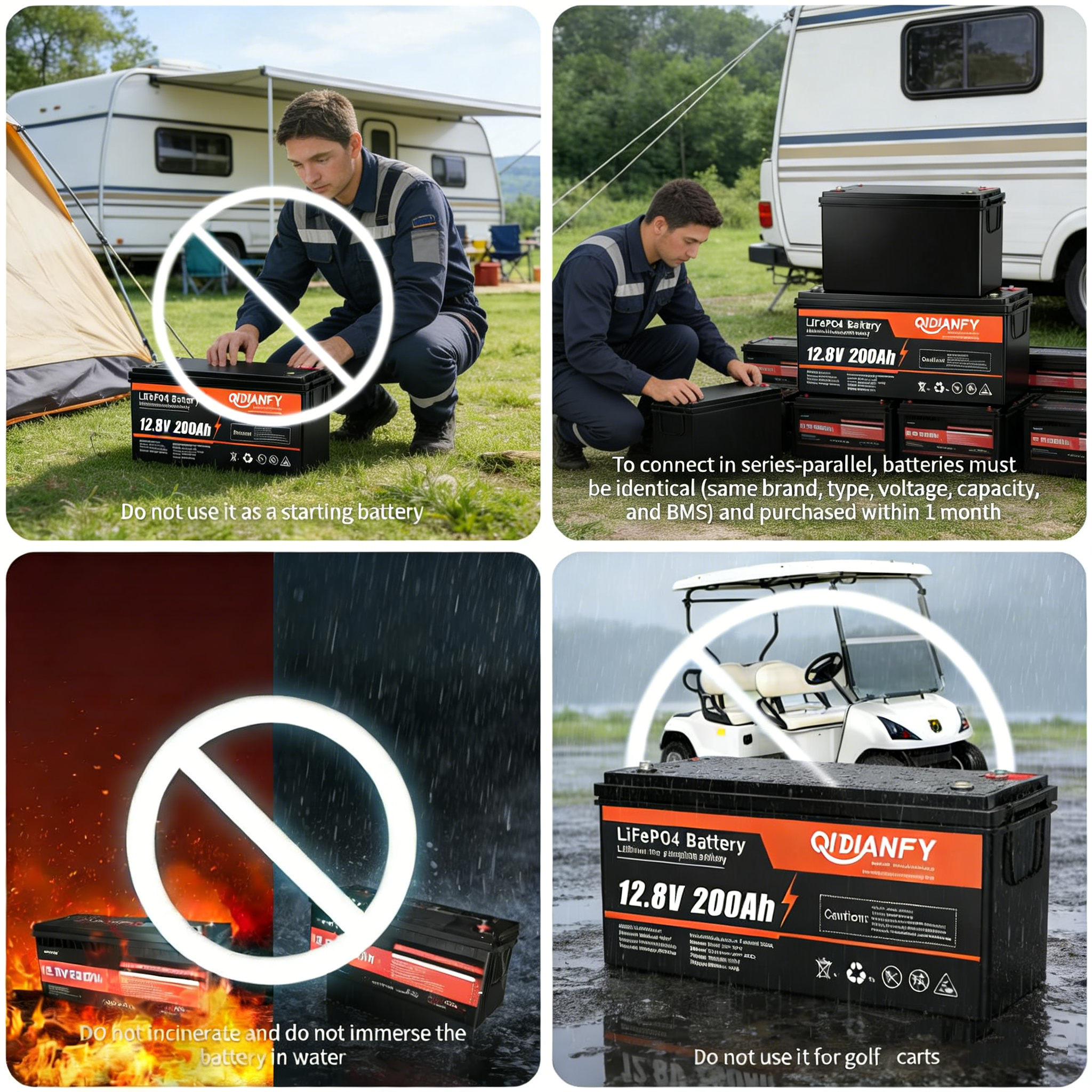 12.8V 200Ah LiFePO4 Lithium Battery | Economy & Bluetooth Options, Deep Cycle for RV & Solar by Qidianfy