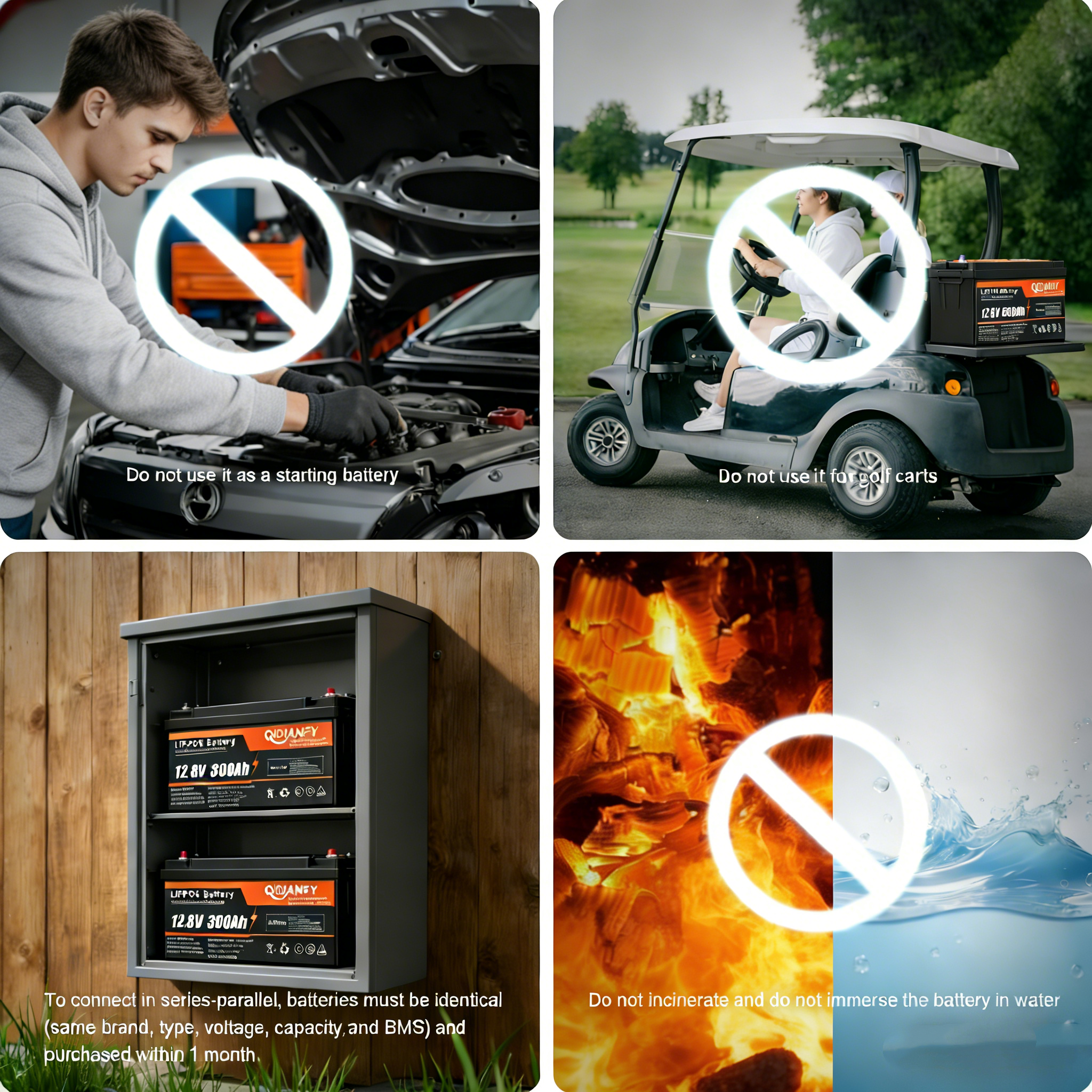 12.8V 300Ah LiFePO4 Lithium Battery | Built-in BMS, Deep Cycle for Solar & RV Storage by Qidianfy